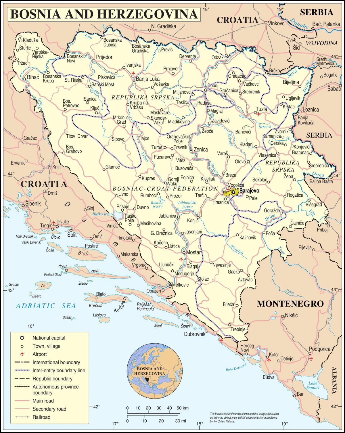 کا نقشہ بوسنیا سیاحوں